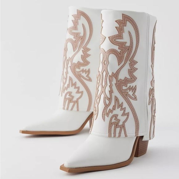 Azalea Wang Shoes - Azalea Wang Esperanza Cowboy Heeled Boot White Beige 6 Bohemian Country Concert